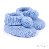 B455-B: Blue Acrylic Bootees with Pom Pom